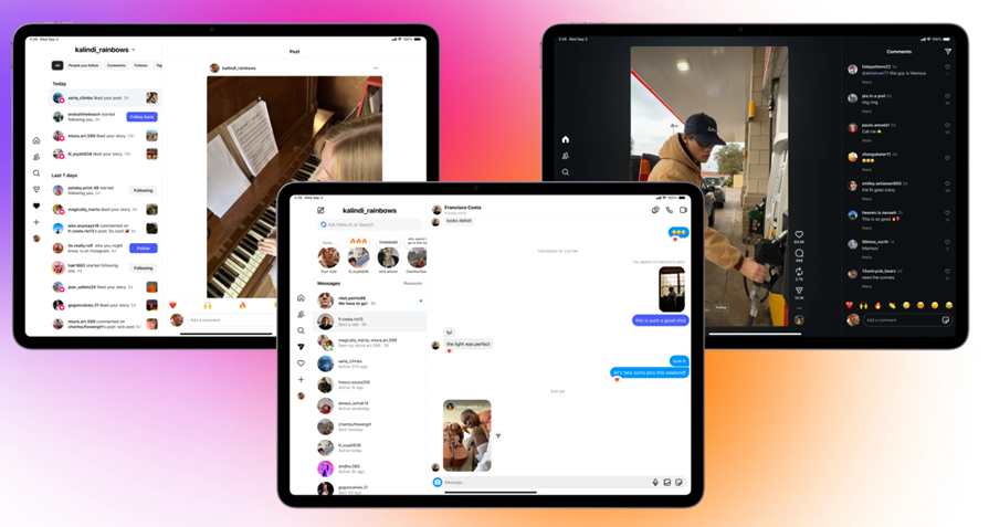  New Instagram iPad uses larger displays for more features with fewer tabs.