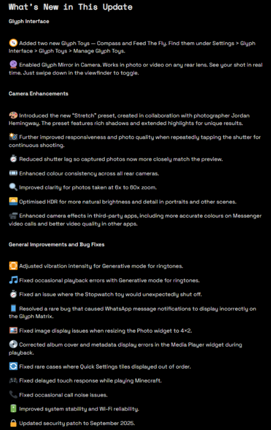  Nothing Phone (3) Gets V3.5 Update changelog.
