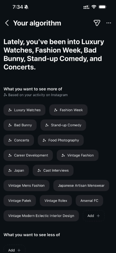  Soon, Instagram users would be able to add or remove topics to tune the algorithm. (Image credit - Adam Mosseri on Threads)