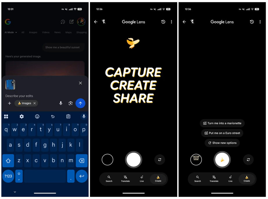  Google Lens Adds ‘Create’ Tab. (Image credit - 9to5Google)