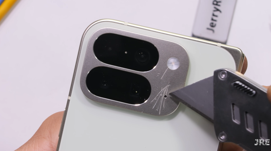 Google Pixel 10 Pro Fold during the scratch test. (Credit - JerryRigEverything On YouTube)