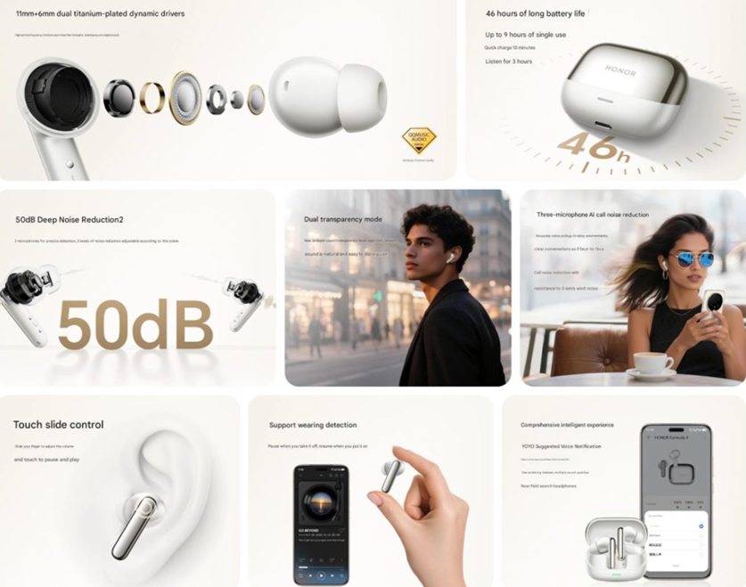  HONOR Earbuds 4 features. (Image credit - HONOR)