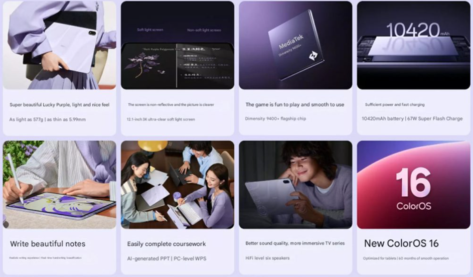 Oppo Pad 5 key features. (Image credit - Oppo)