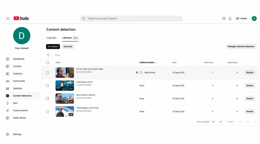YouTube's likeness detection dashboard. (Image credit - YouTube)
