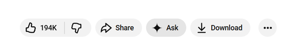 The YouTube Ask Button appears between the ‘Share’ and ‘Download’ options.