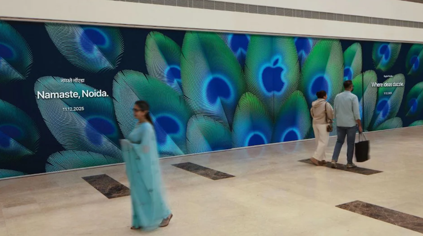 The colourful Peacock feather-themed design of the Apple Koregaon Park Apple store in Pune. (Image credit - Unknown)