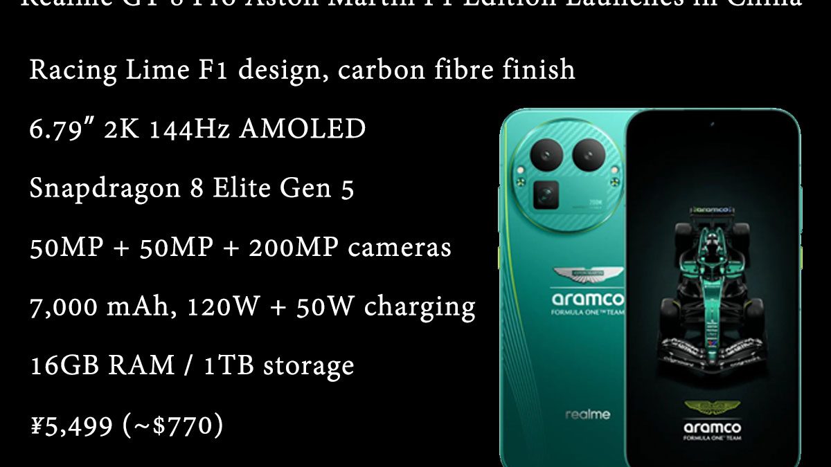 Realme GT 8 Pro Aston Martin F1 Edition Launches in China With F1