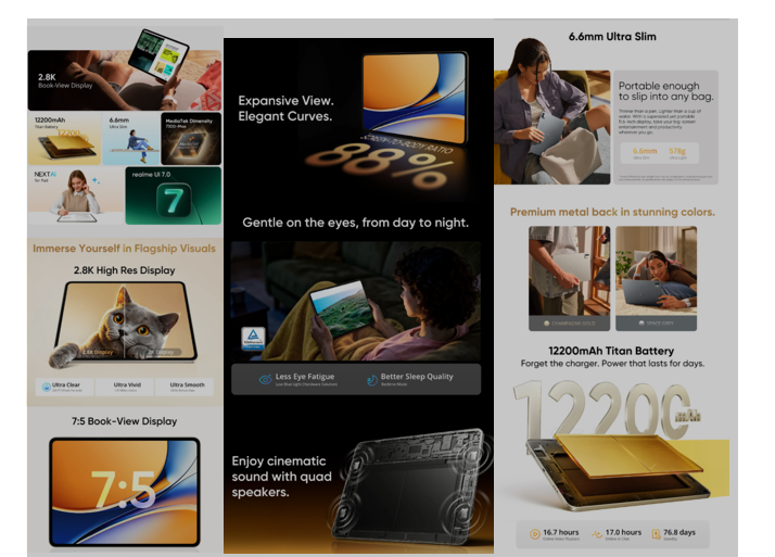 Realme Pad 3 5G key specs. (Image credit - Realme)