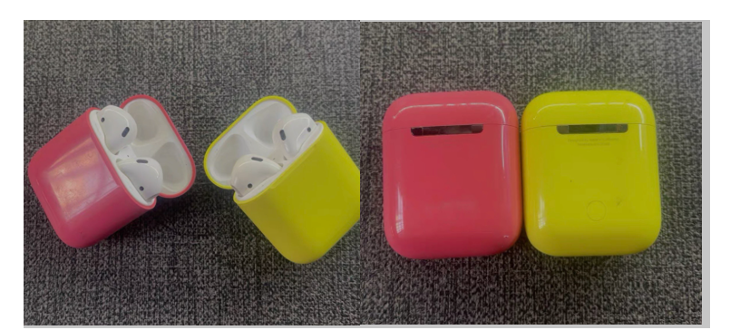  Leaked images of abandoned colored AirPods 1st gen prototype. (Image credit - @Kosutami_Ito on X)
