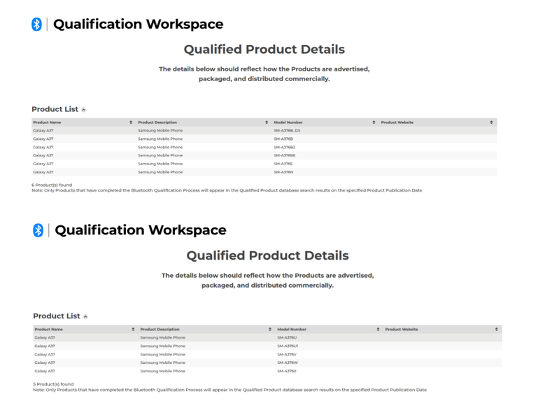 Samsung Galaxy A37 recently spotted on Bluetooth SIG Database.