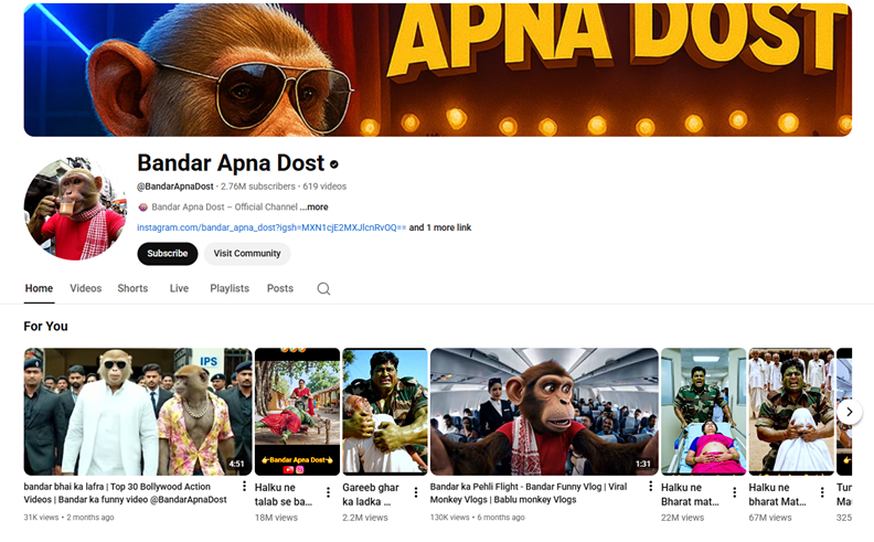 ‘Bandar Apna Dost’ YouTube Channel based in India.