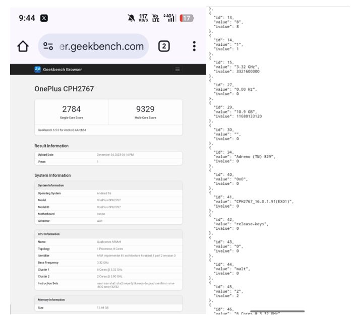  OnePlus 15R Listed on Geekbench. (Screenshots by @yabhishekhd on X)