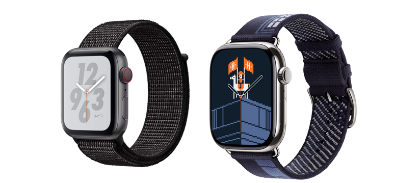  Apple Watch Series 4 Nike model (left) and Apple Watch Series 4 Hermès model (right). (Image credit - Apple)