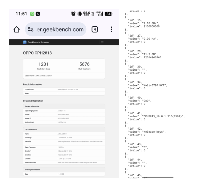 Oppo Reno 15 Pro in Geekbench listing. (Image credit - Oppo)