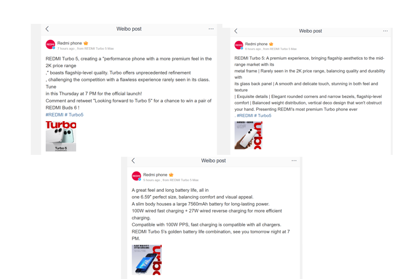Redmi’s official posts on Weibo. (Translated via Google Translate)