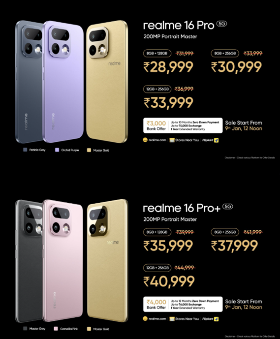 Realme 16 Pro and Realme 16 Pro+ prices in India. (Image credit - Realme)