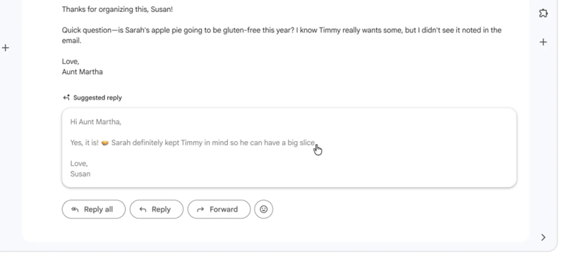 Gmail’s AI-powered suggested replies feature.