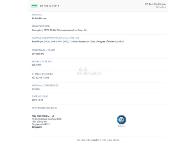 Oppo Find N6 Global Variant spotted on TUV confirming 80W charging specs. (Screenshot by TheTechOutlook)