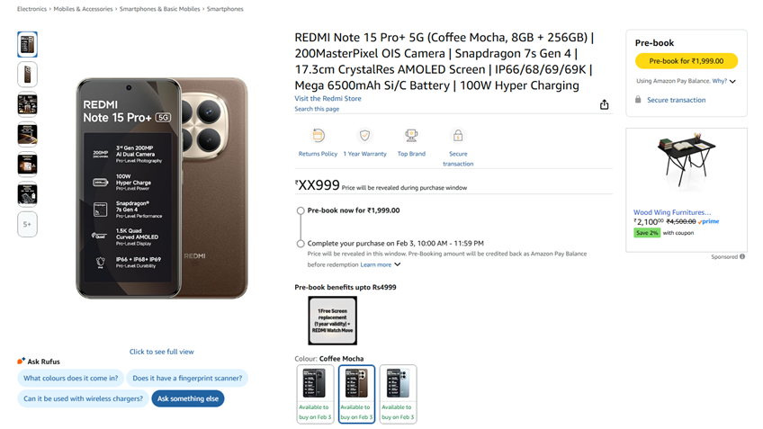 Redmi Note 15 Pro 5G Series Pre-Booking page on Amazon. (Image credit - Redmi)