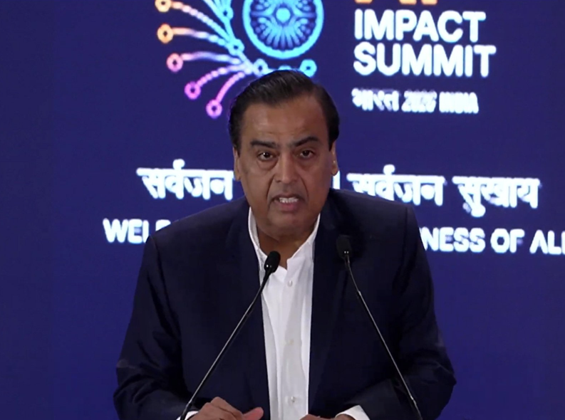 Mukesh Ambani addresses the India AI Impact Summit 2026. (Photo credit - ANI)