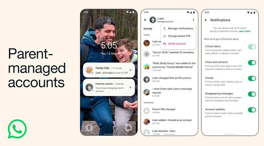 Parent-Managed Accounts are now rolling out on WhatsApp. (Image credit - WhatsApp)
