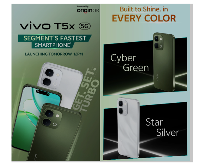 Vivo T5x 5G launch timeline and colours confirmed. (Image credit - Vivo)