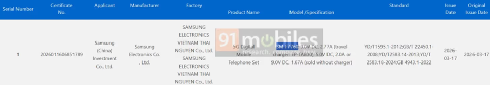 Leaked 3C Listing details. (Credit - 91Mobiles)