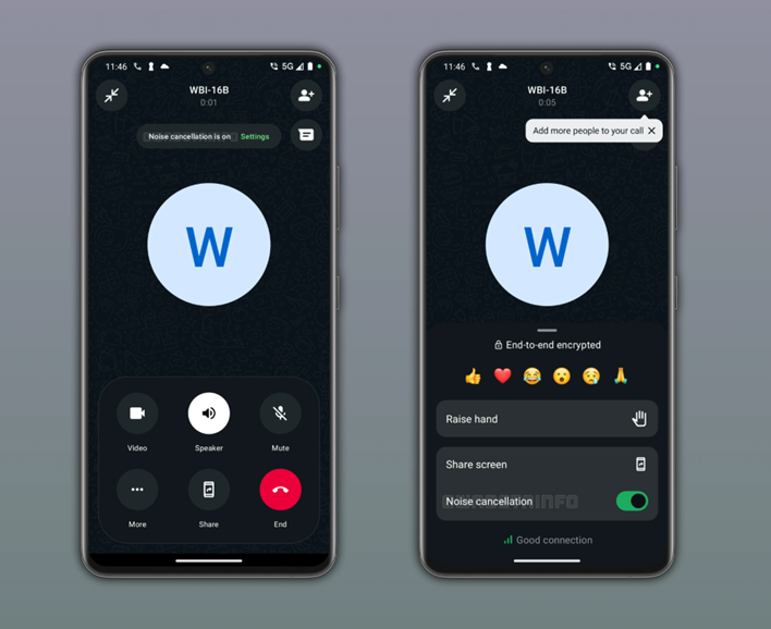 Noise Cancellation feature spotted in WhatsApp Beta. (Screenshot by WABetaInfo)