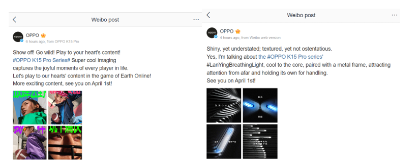 Oppo’s official posts for Oppo K15 Pro and Oppo K15 Pro+. (Translated via Google Translate)