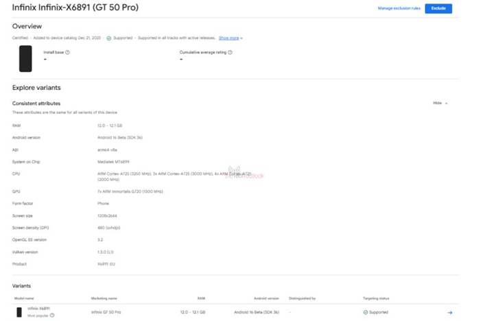 Infinix GT 50 Pro - Google Play Console.