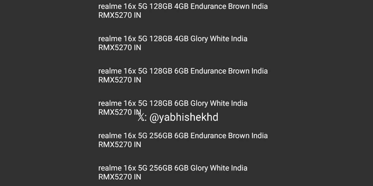 Realme 16x 5G surfaces online. (Credit - @yabhishekhd on X)