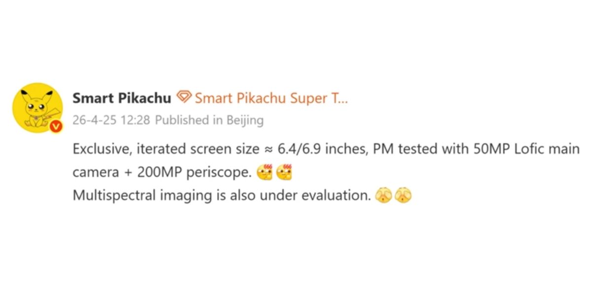 Tipster Smart Pickachu on Weibo. (Screenshot via Gizmochina)