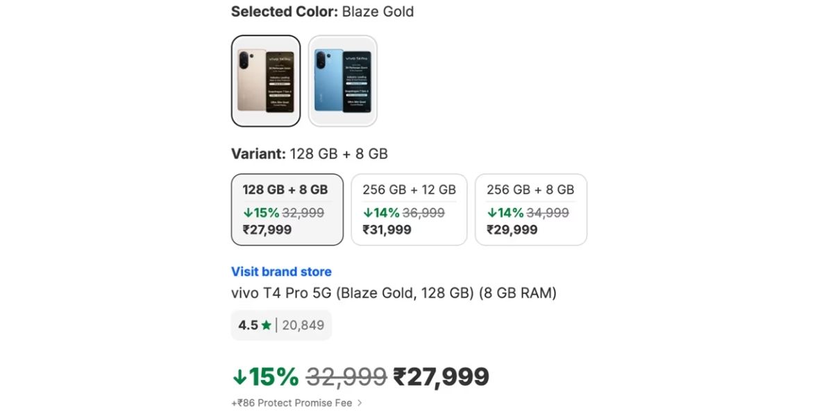 Vivo T4 Pro 5G pricing on Amazon