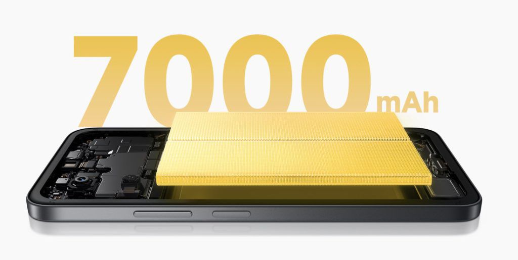 The standout feature of the POCO M8s 5G is its 7,000mAh (typ) battery.