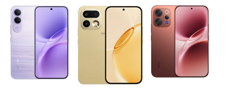 Vivo V70 FE (left) vs Realme 16 Pro (centre) vs Vivo V70 (right)