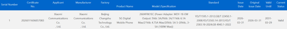 Redmi K90 Ultra Spotted on 3C Certification. (Screenshot by Xpertpick)