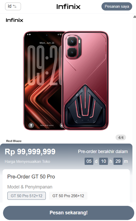 Infinix GT 50 Pro listing on Transsion’s Hong Kong website.