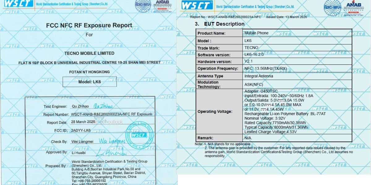 Several features of Tecno Pova 8 5G revealed as phone gets listed on FCC database (Pic Credit: @TheTechOutlook on X)