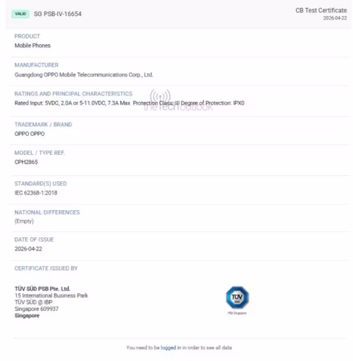 Oppo Reno 16 5G on TUV. (Screenshot by TheTechOutlook)