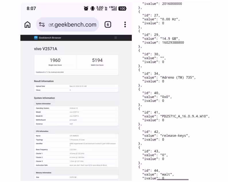 Vivo S60 spotted on Geekbench. (Screenshots by @yabhishekhd on X)