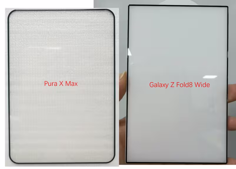 Galaxy Z Fold 8 Wide Screen Protector side-by-side comparison with Huawei Pura X Max. (Credit - Ice Universe on X)