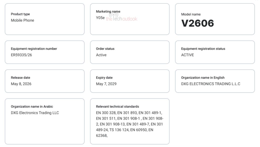 Vivo Y05e on TDRA. (Screenshot by TheTechOutlook)