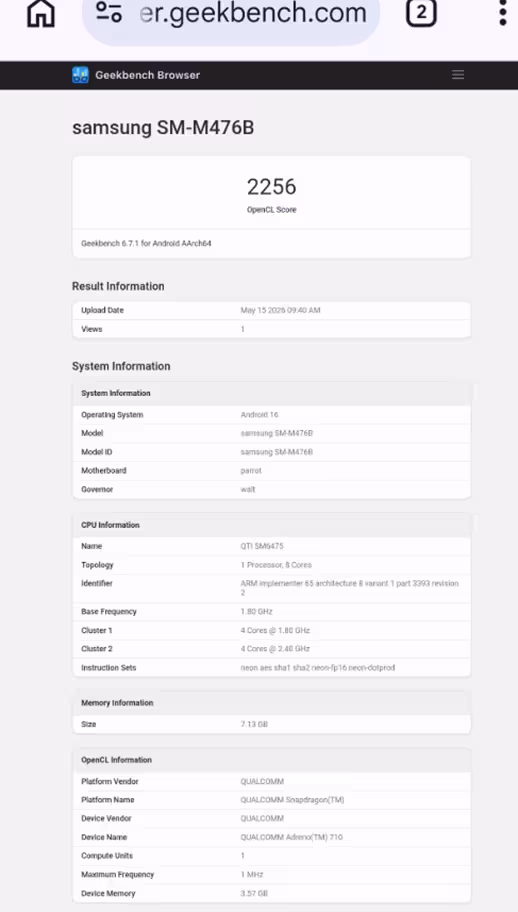 Samsung Galaxy M47’s Geekbench GPU scores.