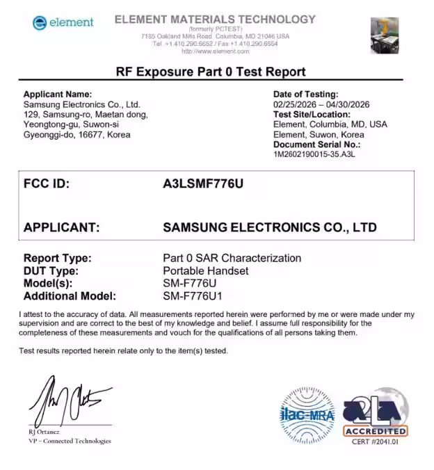 Samsung Galaxy Z Flip 8 FCC certification documents. (Image credit - 91Mobiles)