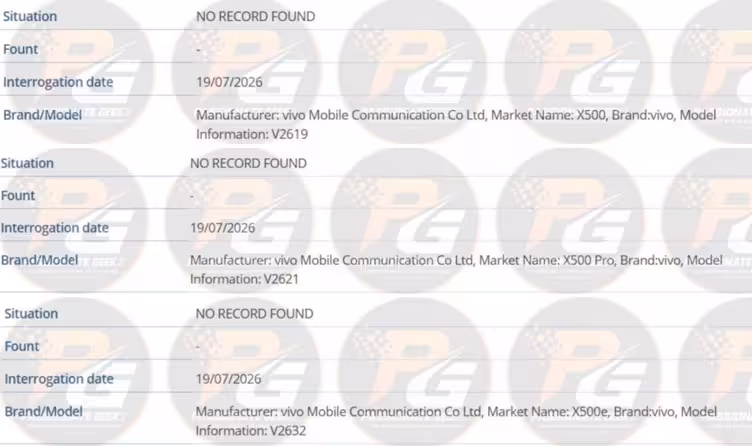 Vivo X500, X500 Pro and X500e are listed on IMEI database. (Screenshots by PassionateGeekz)