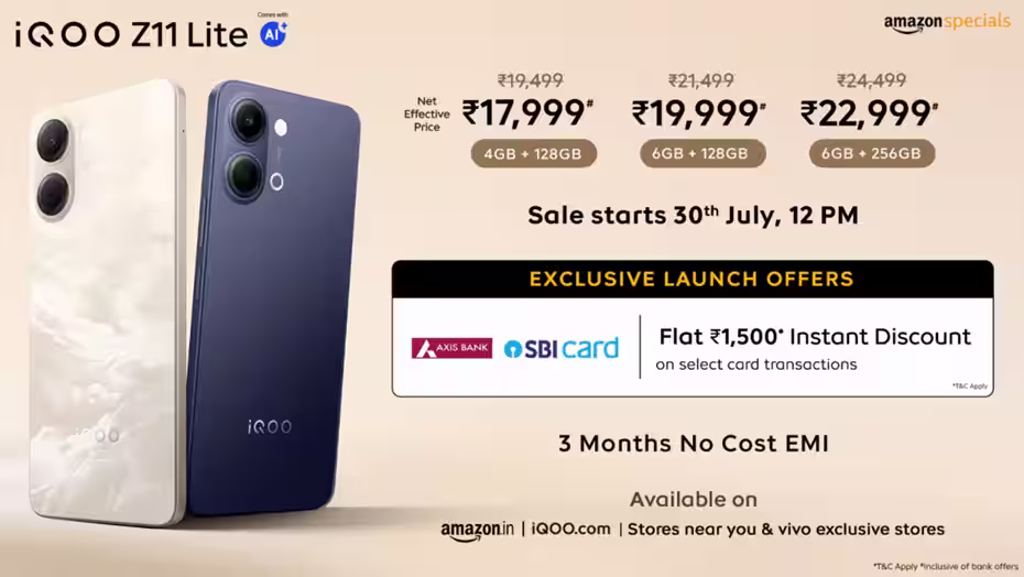 iQOO Z11 Lite 5G unveiled in India. (Image credit - iQOO)