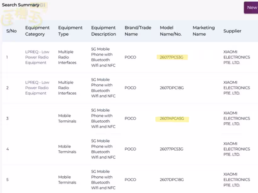 Poco F9 Pro and F9 Ultra’s IMDA certification.