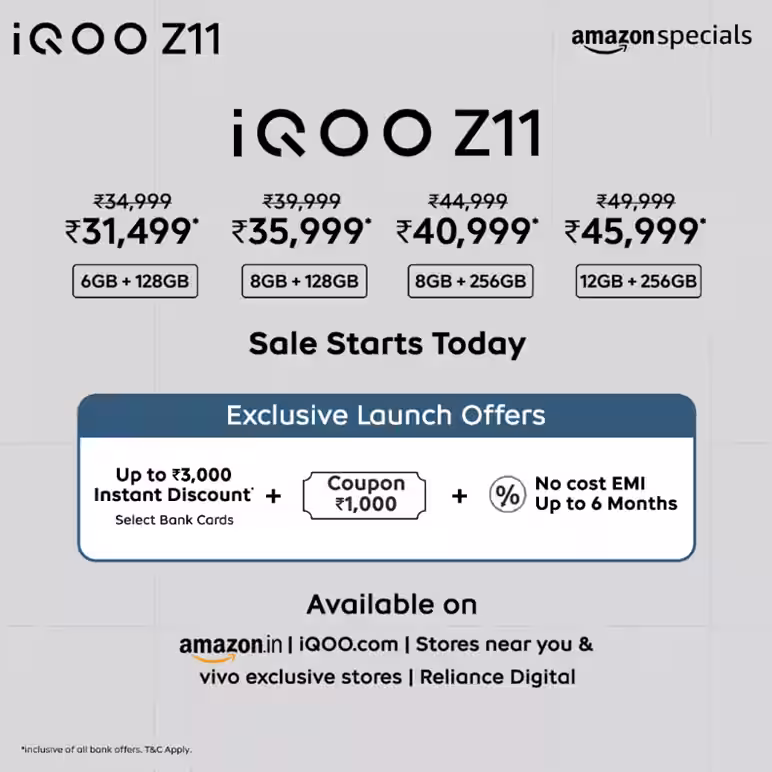iQOO Z11 pricing and sale details. (Image credit - iQOO)