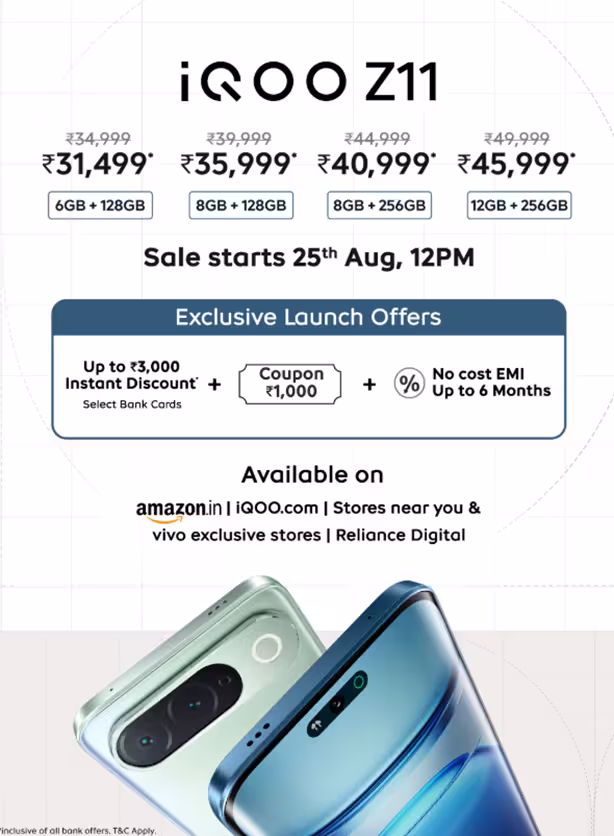 iQOO Z11 prices, offers and sale details. (Image credit - iQOO)