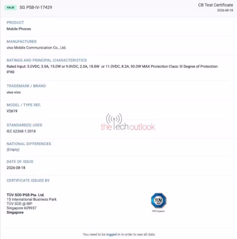 Vivo X500 on TÜV. (Screenshot by TheTechOutlook)